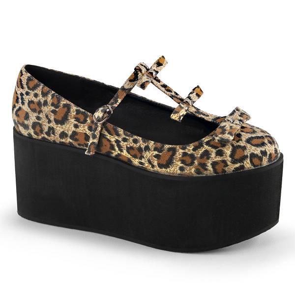 Buty Mary Jane Na Platformie Demonia Click-08 Damskie - Leopard PL5324-609